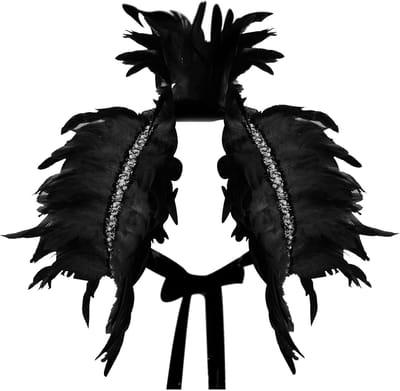 Gothic Veren Cape met Kraag en Vleugels voor Halloween en Carnaval - Unisex Kostuum in Zwart met Natuurlijke Veren