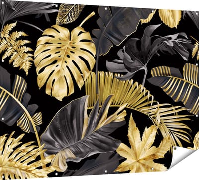 Gards Tuinposter Gouden Tropische Bladeren - 160x120 cm - Tuindoek - Tuindecoratie - Wanddecoratie buiten - Tuinschilderij