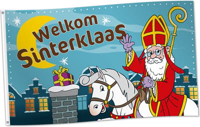 Wefiesta - Sinterklaas polyester vlag (150 x 90 cm) - Welkom Sinterklaas - Sinterklaas versiering - Sinterklaas intocht - Sinterklaas en Piet -sinterklaas Cadeautjes
