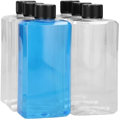 6 x 500 ml moderne rechthoekige fles PET transparant + Kindveiligedop zwart - PET Kunststof BPA-vrij - Plastic Flessen Navulbaar - Met Dop - Lege Flessen - 6 stuks