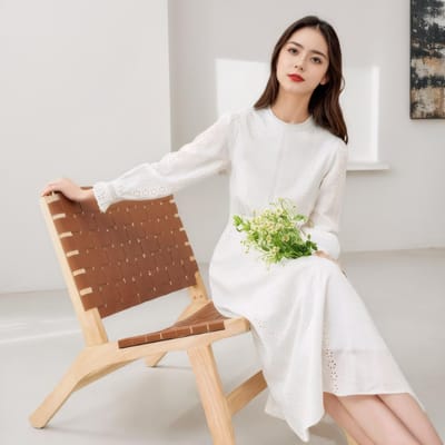 Lente en Zomer Nieuwe Franse Stijl Witte Jurk Dames Nieuwe Holle Taille Temperament Middellange en Lange Rok XL