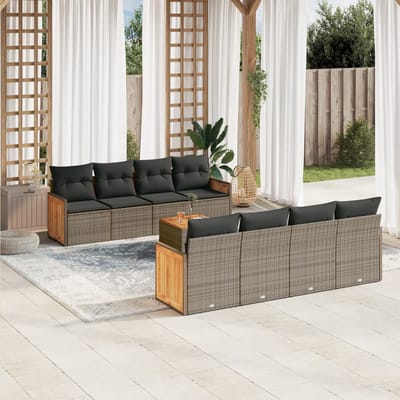 vidaXL - 9-delige - Loungeset - met - kussens - poly - rattan - grijs