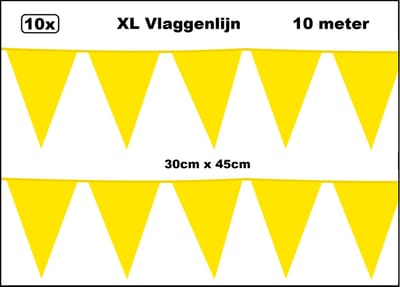 100 meter XL Vlaggenlijn geel 30cm x 45cm - 10x vlaggenlijn geel 10 meter - Giga vlaglijn themafeest party festival