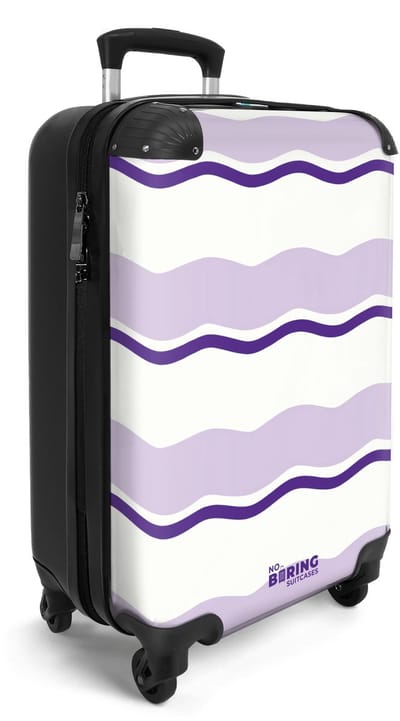 NoBoringSuitcases.com® - Handbagage koffer lichtgewicht - Reiskoffer trolley - Golvende strepen in paarse tinten - Reis rolkoffer met wieltjes - Cabin koffertje klein - Carryon valies - Harde bagagekoffer - Past binnen 55x40x20 en 55x35x25