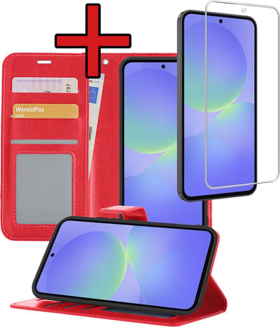 Hoesje - Met Screenprotector - Geschikt voor Samsung Galaxy A36 - Luxe Pasjeshouder - Flipcase - Bookcase Portemonee - Flip Case - Kunstleer Book Case - Book Cover - Walletcase - Portemonneehoes - Telefoonhoes - Rood