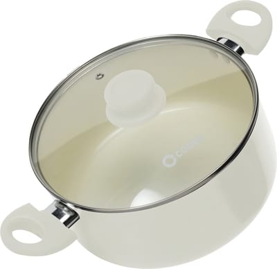 COOCK Kookpan met deksel - 5000ml - Inductie Pan - Speciale Anti-Aanbak Coating - Kookpot met Ergonomische Koudgrepen - Gerecycled Aluminium Kookpotten - Wit - Inclusief E-book