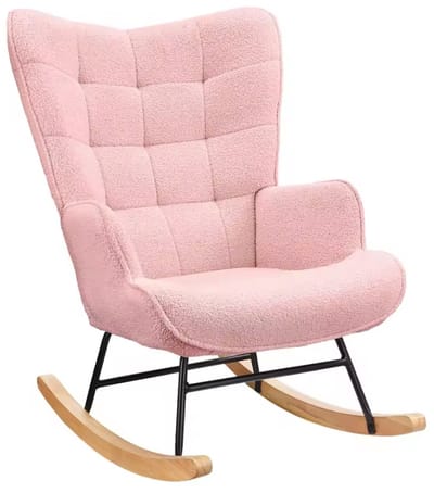 Mila Shop - Schommelstoel - Babykamer - Woonkamer - Fluwelen stof - Houten poot - Metalen frame - Roze