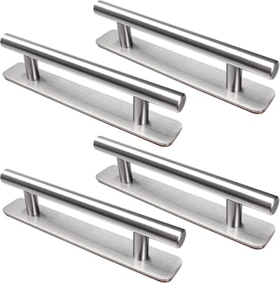 Set van 4 Zelfklevende Meubelhandgrepen, RVS Kastgrepen zonder Boren voor Keuken, Deuren en Lades, 128mm, Zilver