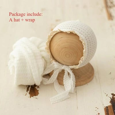 Newborn Fotografie Props Baby Wraps Hoeden Set Stretch Zacht Visgraat Wrap Muts Baby Foto Achtergrond Opname Studio Accessoires (white,hat and wrap) wit
