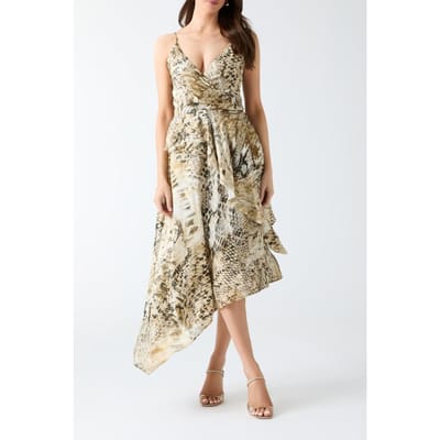 GUESS Giselle Asymmetric S Jumble Skin Print Size: 36 | Midi Dresses Outlet | Dames | Beige