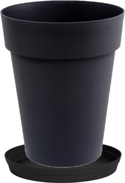 Eda Bloempot Toscane kunststof - antraciet - D44 x H53 cm - inclusief onderschaal D35 cm - plantenpot set - buiten/binnen