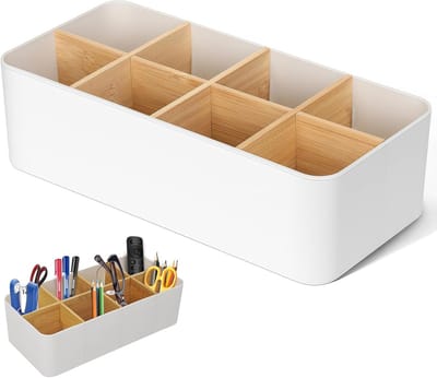 Bureau organizer met 8 vakken - kantoor organizer wit - multifunctionele opbergbox - perfect voor pennen en accessoires - ShopVlot