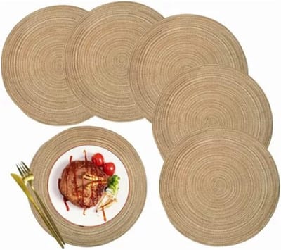 SnelShoppen - 6 Stuks Geweven Placemat Rond 30 cm - Antislip, Brandwerend, Decoratief Tafellaken voor Eettafel, Thuis, Bruiloft, Feest, Keuken