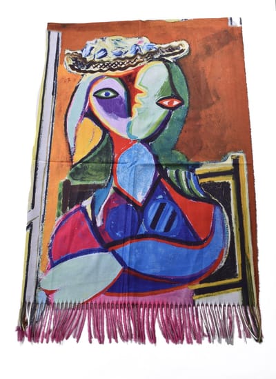 Sjaal schilderij Picasso wintersjaal 2 kanten print ( 1 kant effen)