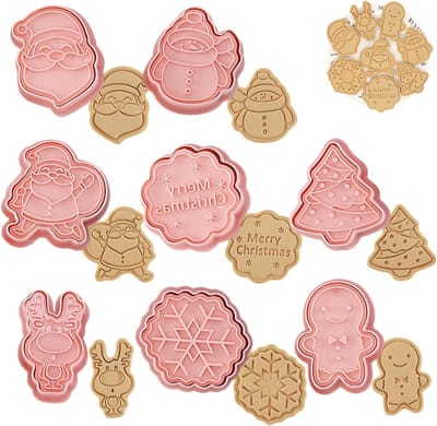 Koekjesvormen Voor Kinderen Kerstmis Koekjessnijders 8 Stuks Cartoon Uitsteekvormpjes, 3D Kunststof Kerstvorm Keuken Bakken Set Cake Fondant Taartdecoratie