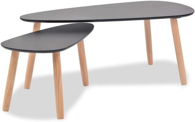 Set van 2 Salontafels in Scandinavische Stijl Massief Hout Zwart