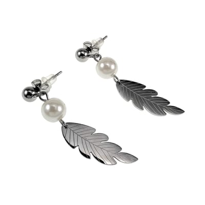 Boloorbellen met Parel en Veerhanger, 45mm Lange Oorbellen, Gepolijst RVS – Dames