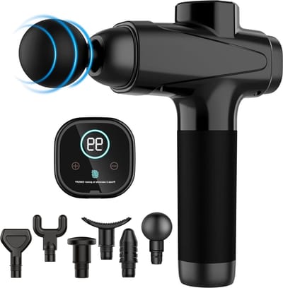 Spier Massagepistool Draagbaar - Snelheden Instelbare Massageapparaat - 6 Massage koppen LCD-Aanraakschermincl. - Elektrische Handmassageapparaten