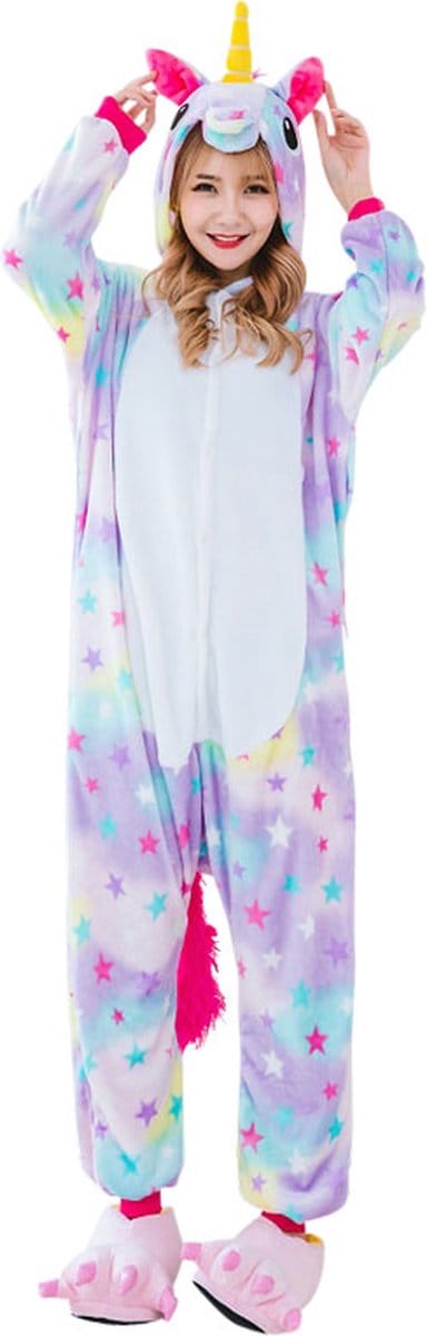 Eenhoorn Sterren Onesie Pak Kostuum Outfit Huispak Jumpsuit Verkleedpak - Verkleedkleding - Halloween & Carnaval - SnugSquad - Kinderen & Volwassenen - Unisex - Maat XXS voor Lichaamslengte (115 - 130 cm)