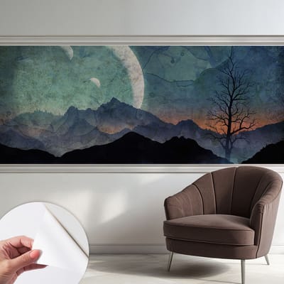 Coloray Zelfklevend Behang - Nachtlandschap Zelfklevend fotobehang - 250x104 cm - Blauw Zelfklevend Behang - Voor de woonkamer, slaapkamer en kantoor - Plakklare achterzijde - Stickerbehang op rol