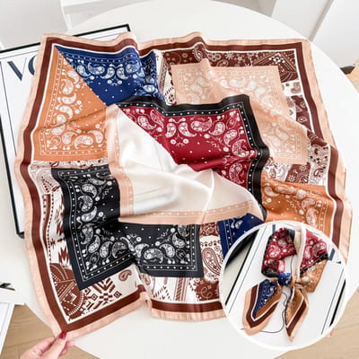 Dames Sjaal - Sjaals - Stola - Vierkante doek - Elegant Stijlvol Dames haar sjaal - Satijn zijde - Hals sjaaltje - Sjaaltje Satijn - Neksjaaltje - Omslagdoek Modesjaals - Neksjaal - Klein Sjaaltje -Kleurrijke Cashew Bloemen-70*70CM