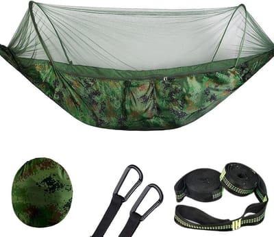 Reishangmat - Kampeerhangmat Klamboe - Outdoor Ontspanning - Boomvriendelijke Riemen - 120 x 250 cm - Camouflage