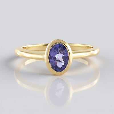 Cavill - Ovale Blauwe Tanzaniet 0,76 ct - 925 Sterling Zilver Verguld - Moderne Elegante Damesring - Maat 17/19/20