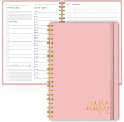 Dagelijkse Planner - Notitieboek Organizer - Taakbeheer - Ongedateerd Spiraal - 14 x 21.5 cm - Roze