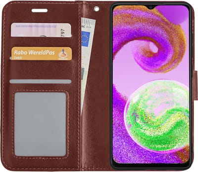 Hoesje - Met Pasjeshouder - Geschikt voor Samsung Galaxy A04s - Luxe Bookcase Portemonee - Flip Case - Kunstleer Book Case - Flipcase - Book Cover - Walletcase - Portemonneehoes - Bruin
