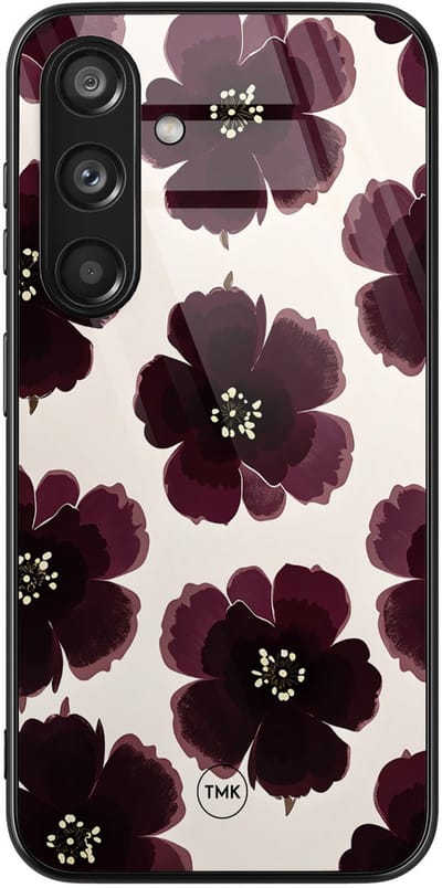 Hoesje geschikt voor Samsung Galaxy S24 - Burgundy flowers - Paars - TPU luxe case (glossy toplaag) - Bloemen - Hardcase backcover zwart