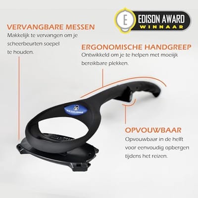 Ergonomische Rughaarverwijderaar voor Mannen - Ideaal voor Rug, Borst, Armen, Benen en Buik - Inclusief Vervangbladen