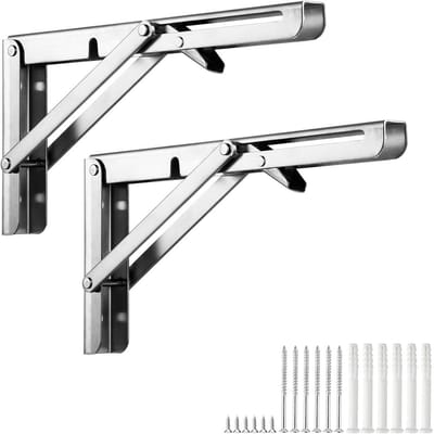 Set van 2 Opvouwbare Wandsteunen Roestvrij Staal - Inklapbare Plankdragers tot 100 kg - 600 mm