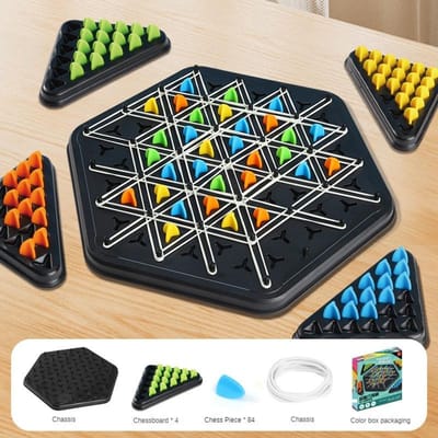 Nouveau jeu d'échecs en chaîne géométrique, jeu d'échecs triangulaire, jeu de bureau, entraînement en bande de caoutchouc, exercice d'interaction familiale, jouets de réflexion, cadeaux