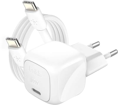 Belkin BoostCharge power adapter - compact - 24 pin USB-C - 30 Watt - with USB-C cable (1m)
