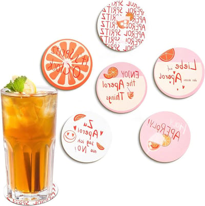 Set van 6 Houten Onderzetters - 10x10 cm Glazen Onderzetters met Tekst, Retro Decoratie voor Bar en Keuken, Perfect Cadeau voor Cocktailliefhebbers en Feesten