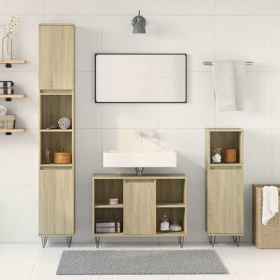 vidaXL - 3-delige - Badkamermeubelset - bewerkt - hout - sonoma - eikenkleurig