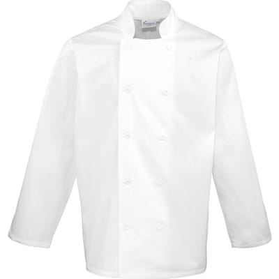Premier Heren koksjas met lange mouwen (Wit)