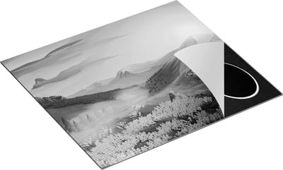 Chefcare Inductie Beschermer Lavendel Bloemen in de Bergen - Abstract - Zwart Wit - 60x50 cm - Afdekplaat Inductie - Kookplaat Beschermer - Inductie Mat