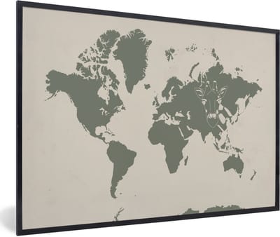 Poster in lijst - Fotolijst 90x60 cm - Posters - Wereldkaart - Dieren - Giraf - Posterlijst zwart - Decoratie - Wanddecoratie woonkamer - Muurdecoratie slaapkamer