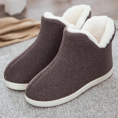 Bottes de Neige Femmes Porter Bottes Haute Laine à Semelles Épaisses Automne Hiver Fourrure Couvertes Demi Pantoufles Peluche 36-37 gris