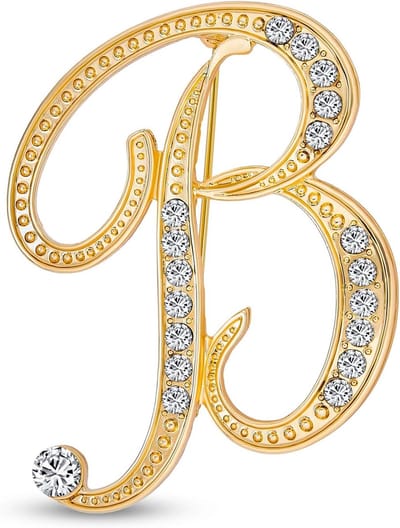 Verklaring Abc Pave Kristal Cursief Script Monogram Letters Alfabet Initiaal Sjaal Broche Voor Vrouwen Tieners Roze, Goud Geel Verzilverd, One Size, kristal, Zonder steen
