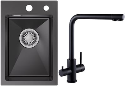CECIPA max Spoelbak Keuken 30x45 cm - Enkele spoelbak Met 3 Wege Keukenkraan - Spoelbak Met Kraangat - Spoelbakken met afdruip - Spoelbakken Keuken - Antraciet