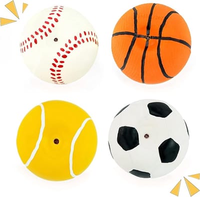 Famanu - Set van 4 latex sportballen hondenspeelgoed, interactieve ballen voor kleine honden