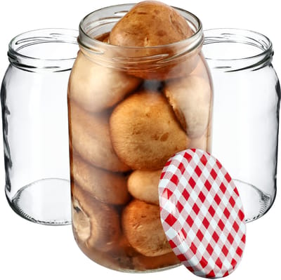 KADAX Weckpotten, 900 ml, inmaakpot om in te doen, inmaakpotten voor schroefdeksel, inmaakpot, voorraadpot, conservenglas (8 stuks, rood geruit)