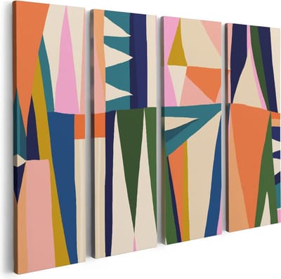 Artaza Canvas Schilderij Vierluik Abstracte Kleurrijke Kunst - Driehoeken - 80x60 - Foto Op Canvas - Canvas Print