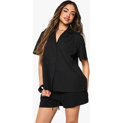 boohoo Dames Oversized Resort Shirt met Korte Mouwen | Black | Maat: 8
