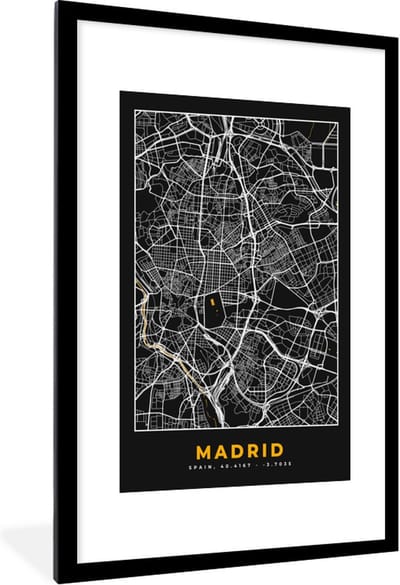 Fotolijst incl. Poster - Madrid - Goud - Plattegrond - Stadskaart - Kaart - 80x120 cm - Posterlijst