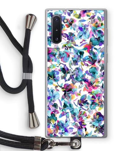 Hoesje met koord geschikt voor Samsung Galaxy Note 10 hoesje met Koord - Hibiscus Flowers - Telefoonhoesje met Zwart Koord - Bescherming aan alle Kanten en Over de Schermrand