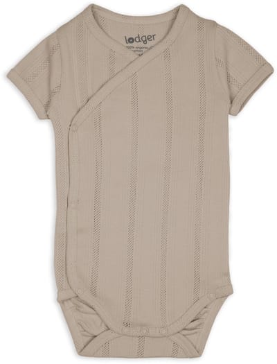 Lodger Romper met korte mouwen - Pointelle - Groen - Maat 56 - bio katoen - Overslag romper