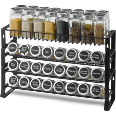 VEVOR Verwijderbaar kruidenrek met 4 lagen, kruidenhouder en organizer, stapelbare kruidenstandaard (401 x 116 x 271 mm), keukenopbergruimte voor op het aanrecht, keukenvoorraadkast, zwart